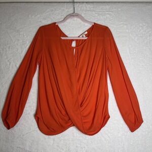 Ella Moss Womens Orange‎ Surplice Top Blouse XS Long Sleeve